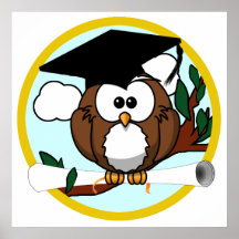 Cute Cartoon Graduation Owl With Cap & Diploma Posters
