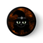 Cute Cartoon Halloween Cat With Witches Hat buttons