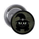 Cute Cartoon Halloween Cat With Witches Hat Pinback Buttons