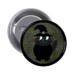 Cute Cartoon Halloween Cat With Witches Hat Pinback Buttons