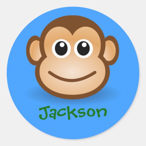 Cute Cartoon Happy Monkey Face Personalised Gift Round ...