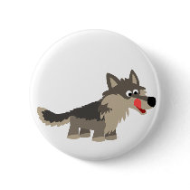 Cute Cartoon Hungry Wolf  Button Badge