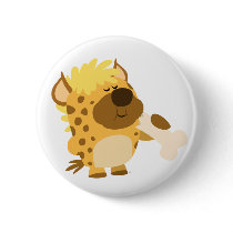 Cute Cartoon  Hyena Crushing a Bone Button Badge