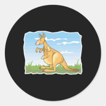cute cartoon kangaroo and baby round stickers