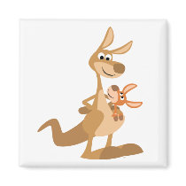 Cute Cartoon Kangaroo Mum and Joey Magnet