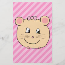 Cute Cartoon Mouse on Pink Stripes. Flyer Design