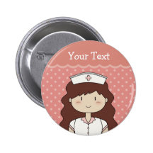 Cute cartoon nurse (brunette) buttons