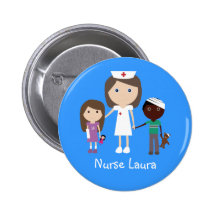 Cute Cartoon Nurse & Children Personalized Pinback Buttons