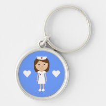 Cute Cartoon Nurse & Hearts Customisable Keychains