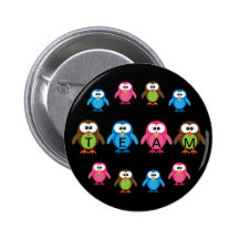 Cute Cartoon Owls Customisable Team Pinback Buttons