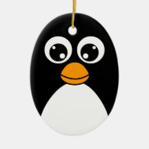 Cute Cartoon Penguin Black and White Christmas Ornament