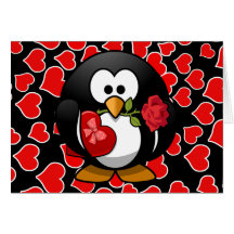Cute Cartoon Penguin With Valentine Gifts Greeting Cards