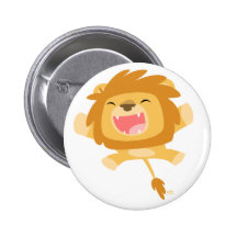 Cute Cartoon Pouncing Lion Button Badge