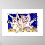 Cute Cartoon Rabbits Moon Dancing Poster Print