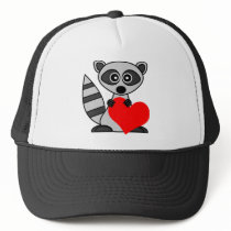 Cute Cartoon Racoon Holding Heart