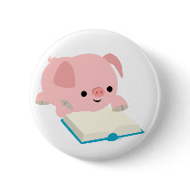 Cute Cartoon Reading Piglet  Button Badge
