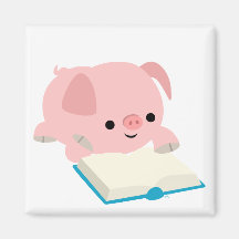 Cute Cartoon Reading Piglet  Magnet