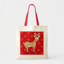 Cute Cartoon Reindeer Holiday Tote Bag