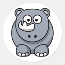 Cute Cartoon Rhino Round Stickers