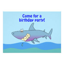 Cute Cartoon Shark Birthday Invitations Template