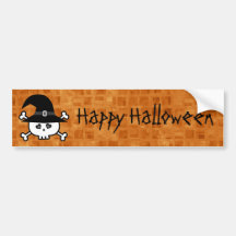 Cute Cartoon Skull Happy Halloween Orange Bumper Sticker