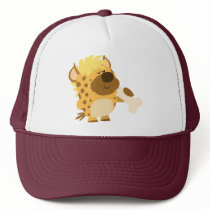Cute Cartoon Spotted Hyena Crushing a Bone Hat