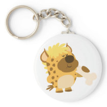 Cute Cartoon Spotted Hyena Crushing a Bone Keyring