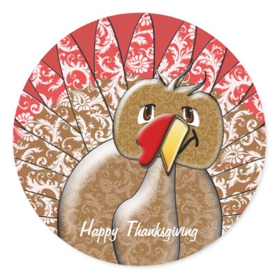 Cute Cartoon Thanksgiving Turkey Round Sticker by samack