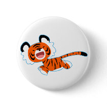 Cute Cartoon Tiger On The Run Button Badge