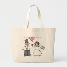 Cute Cartoon Wedding Couple Bride Groom Love Heart Canvas Bag