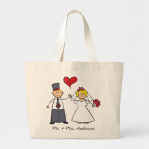 Cute Cartoon Wedding Couple Bride Groom Love Heart Bag
