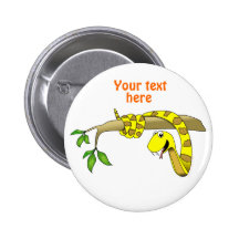 Cute Cartoon Yellow Snake in a Tree Reptile Pinback Button