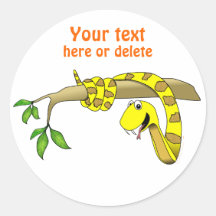 Cute Cartoon Yellow Snake in a Tree Reptile Round Stickers