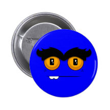 Cute Cartoony Blue Unibrow Monster Face Pinback Buttons