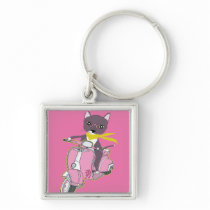 Cute Cat On Square Keychain