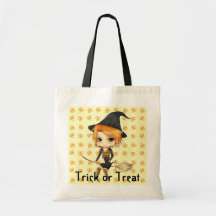 Cute chibi witch Halloween trick or treat bag
