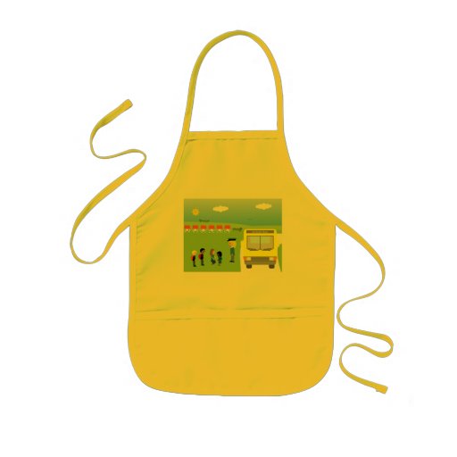 Cute children & school bus illustration kids apron