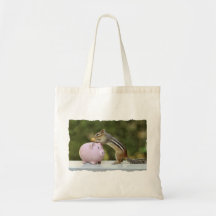Cute Chipmunk with Funny Money Piggy Bank Picture Tote Bag