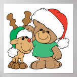 Cute Christmas Bear and Reindeer posters