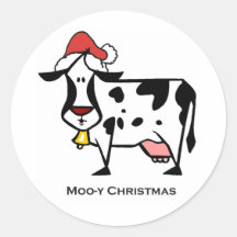 Cute Christmas Cow Round Stickers