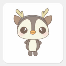 cute christmas penguin reindeer character square stickers