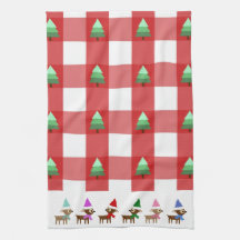 Cute Christmas Reindeer and Christmas Tree Hand Towels