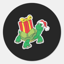 cute christmas turtle round stickers