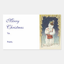 Cute Christmas Vintage Snowman Rectangle Stickers