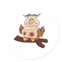 cute chubby owl round stickers