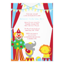 Cute circus theme boy / girl birthday party invite