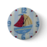Cute Clock Style Kids Button 'Sailboat"