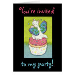 Cute Colorful Cupcake Kitty Cat Invitation Card