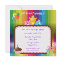Cute & Colourful Animals Girls Birthday Party Personalised Invite