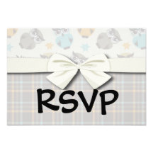 cute colourful owl and plaid custom invites